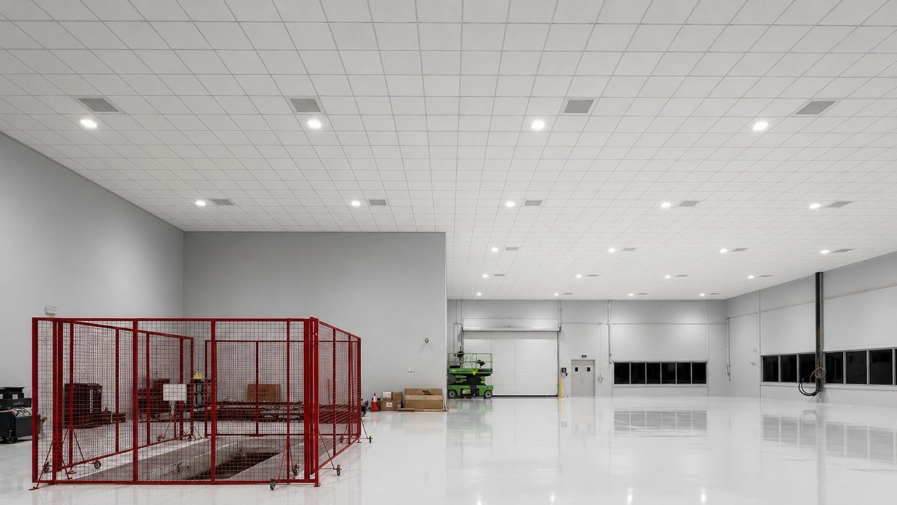 Modern commercial interior ceiling and finishes